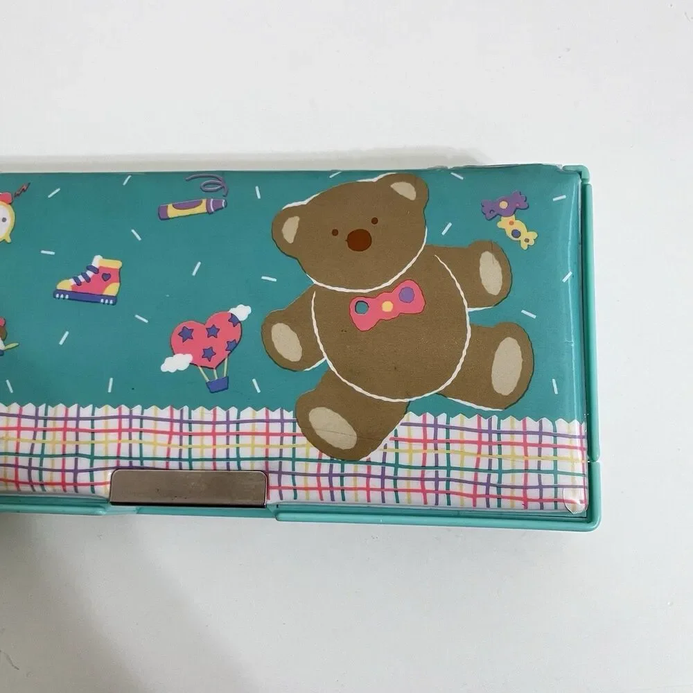 Vintage Sanrio Bear Padded Multi-Function Pencil Case Pop-Open Compartments 1990